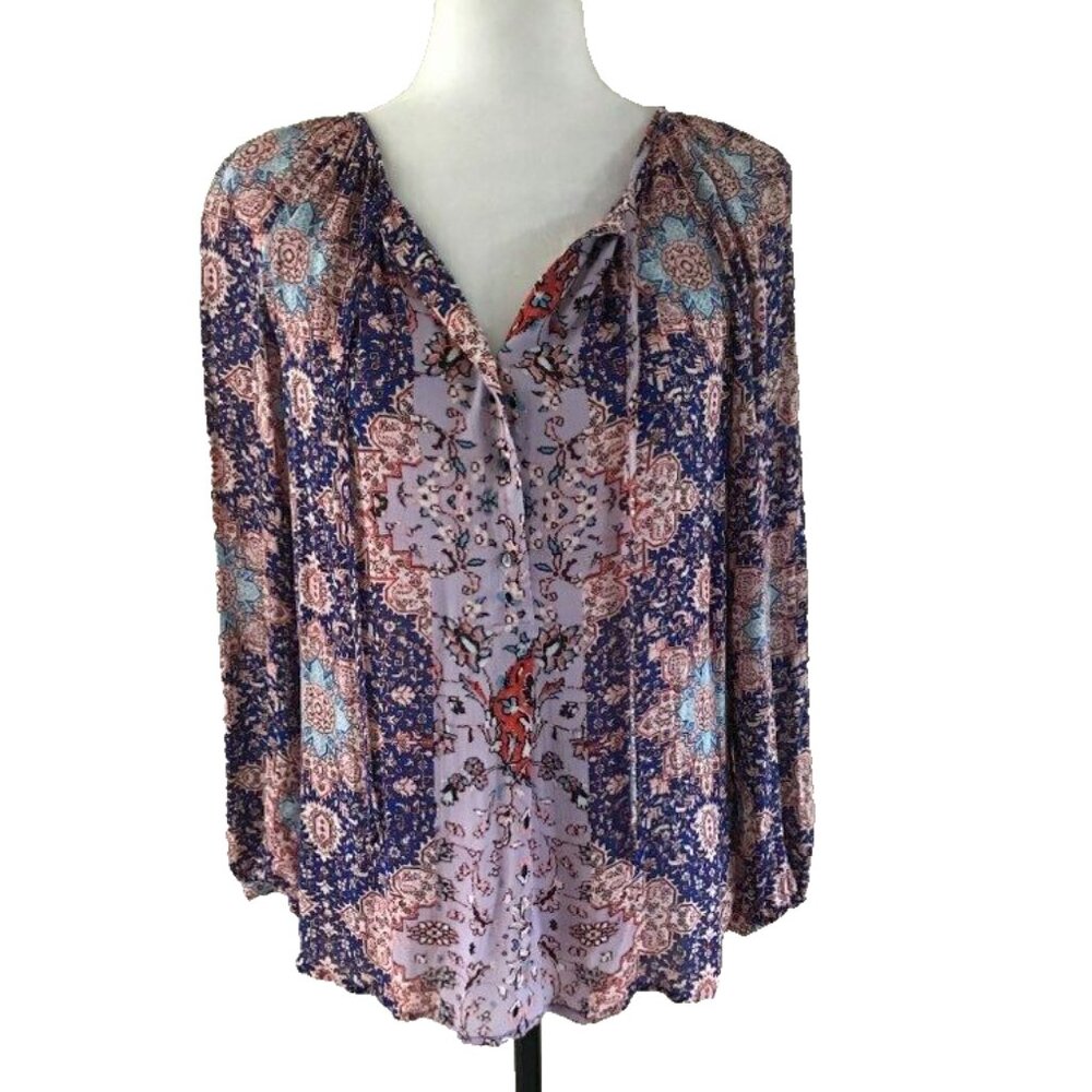 LUCKY BRAND Long Sleeve Blouse Top Multicolor Boho Pattern Size XS Rayon EUC